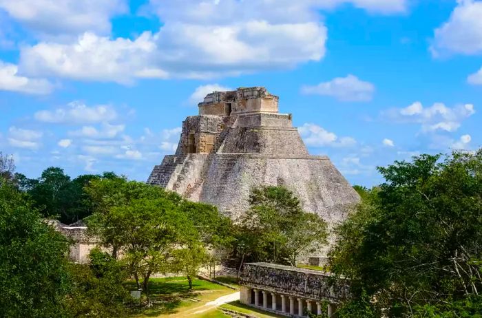 Pyramid of the Magician at the Uxmal Mayan ruins, Mexico