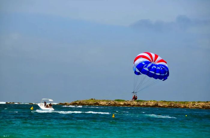 Parasailing over Orient Bay