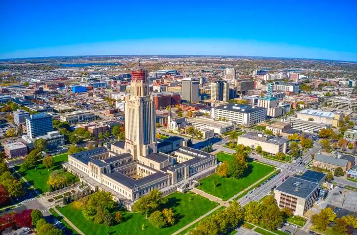 Aerial View of Lincoln, Nebraska in Autumn