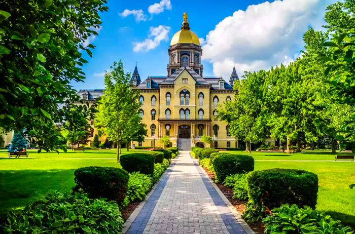 A breathtaking view of the campus while strolling through Notre Dame