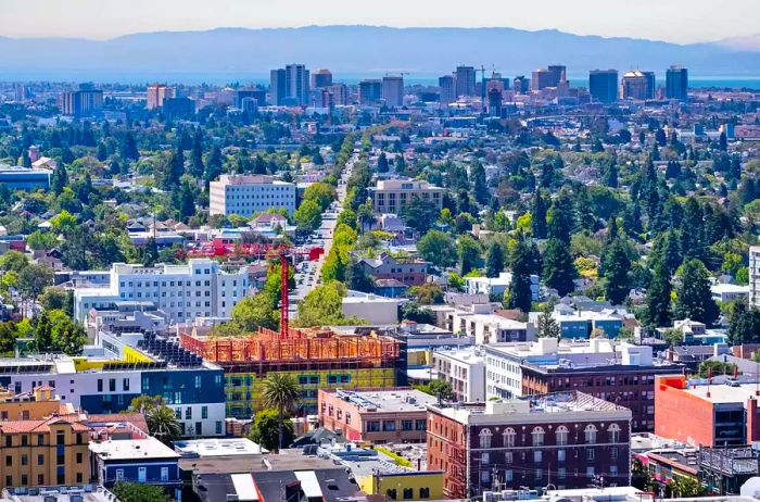 Aerial view of Berkeley and north Oakland