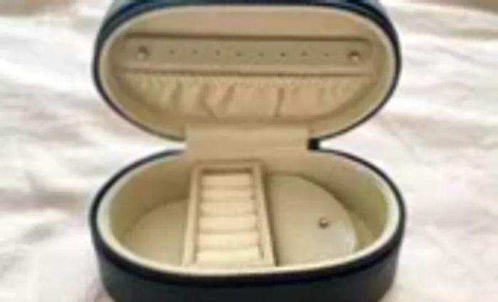 Monos Travel Jewelry Case displayed open on a bed