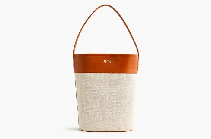 J.Crew Berkeley bucket bag crafted from leather and Spanish canvas