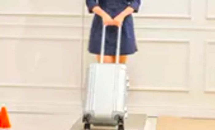 A person rolls the Zero Halliburton Classic Aluminum Carry-on along