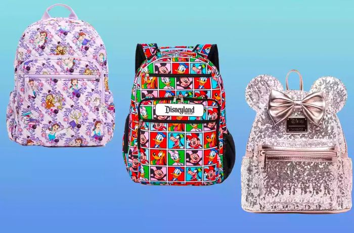 A collage showcasing popular Disney-themed backpacks