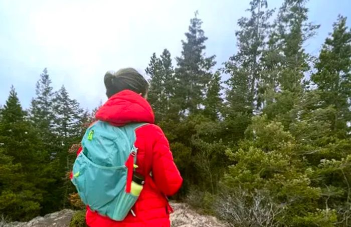 Rear view of a woman wearing the L.L. Bean Stowaway