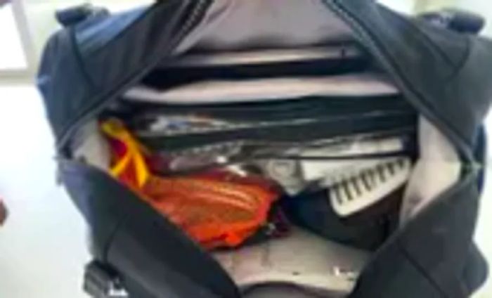 The interior view of a black backpack