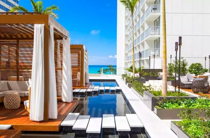 View of beach cabanas at the Hawaii resort