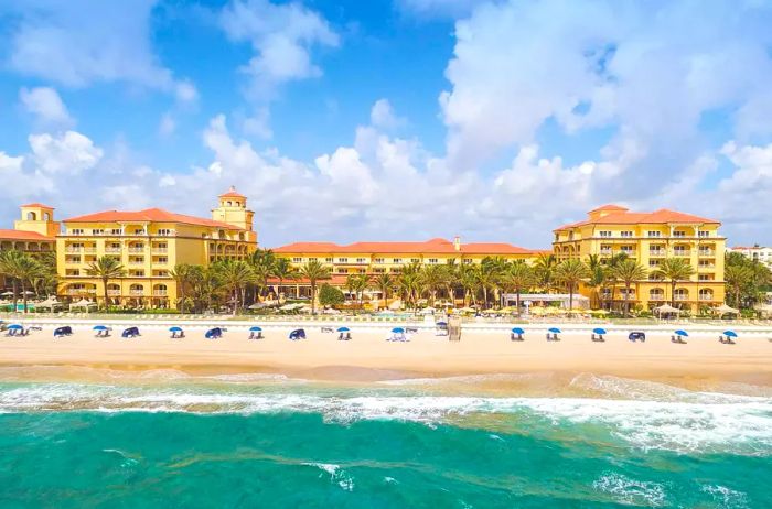 A view of the Eau Palm Beach resort from the water