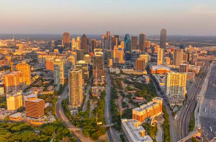 Aerial view showcasing Dallas and the Harwood District