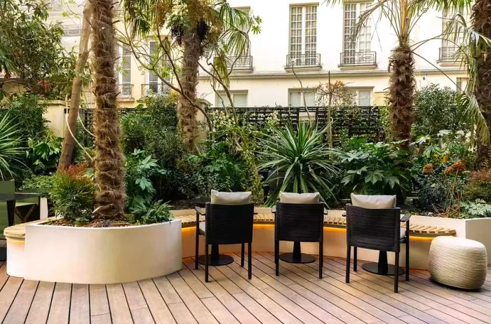 The courtyard of Hôtel Dame Des Arts in Paris, France