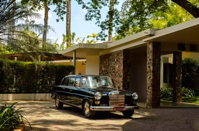 A classic vintage Mercedes Benz, the preferred mode of transport at Amansara.