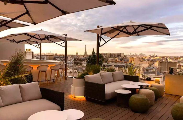 Stunning panoramic views of Paris from the rooftop bar at Hôtel Dame Des Arts