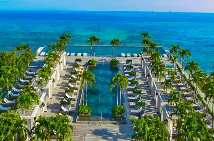 Bird's-eye view of the rooftop pool at Impression Moxché by Secrets, Playa del Carmen, Mexico