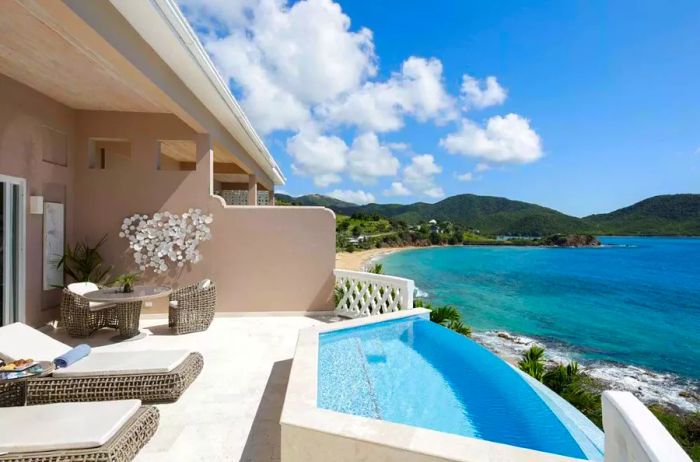 The oceanfront pool at Curtain Bluff