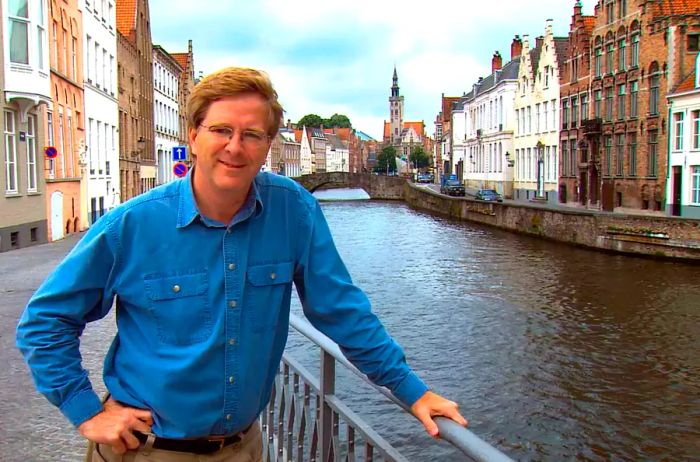 Rick Steves enjoying the sights of Bruges, Belgium