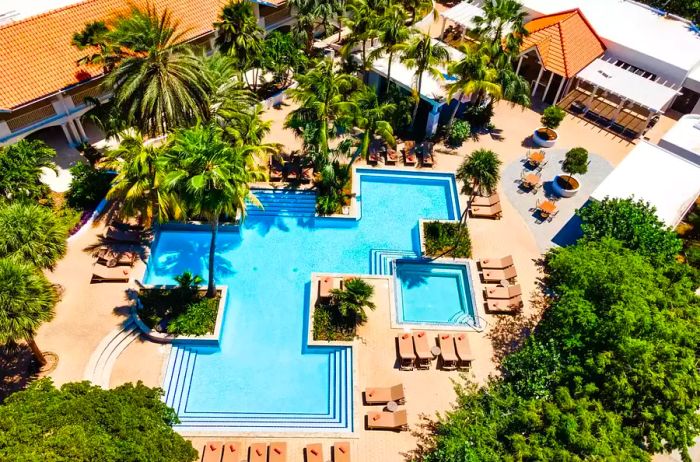 Aerial view of the pool at Zoëtry Curaçao Resort & Spa, Curaçao