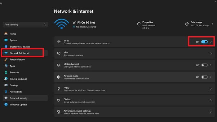 Hướng dẫn bật Wifi trên laptop Win 11 từ Cài đặt (Settings)