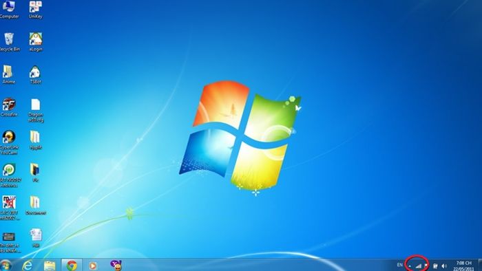 Cách mở WiFi trên laptop Windows 7 từ thanh Taskbar