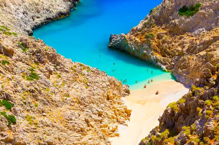 Secluded beach on a hidden island: Rizoskloko (Seitan Limani), Crete.