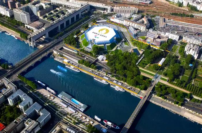 Aerial view of the Bercy Arena in Paris.