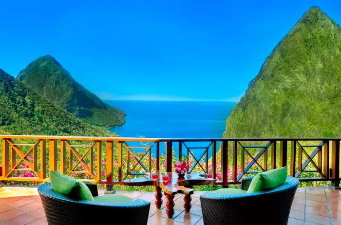 A stunning view of the Pitons from a villa at the Ladera Resort in St. Lucia