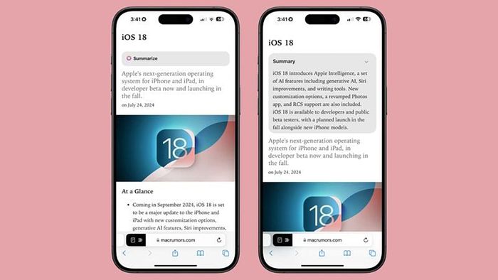 Apple Intelligence hỗ trợ tóm tắt nội dung trên Safari.