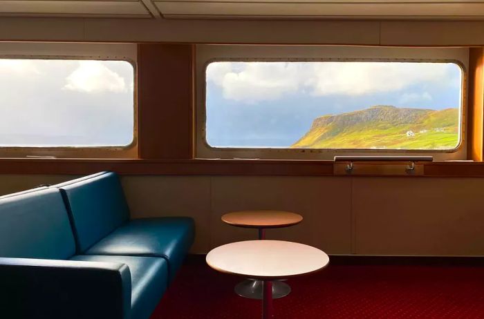 A view through a window on a ferry in Scotland.