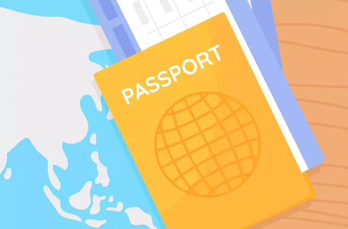 A visual of a passport and boarding passes on a world map