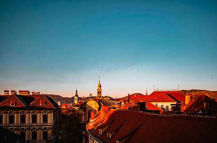 View from the rooftops of Graz, located in the Styria region of Austria.