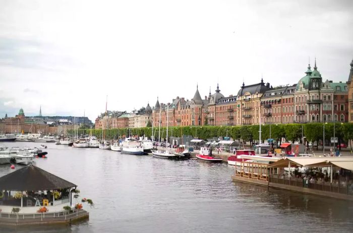 Boats navigating the waters of Stockholm, Sweden