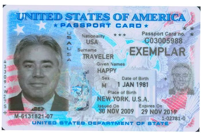 A passport card issued by the United States