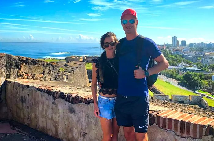 Writer Katie Jackson with Lian, a white man, enjoying a Tinder date in San Juan, Puerto Rico