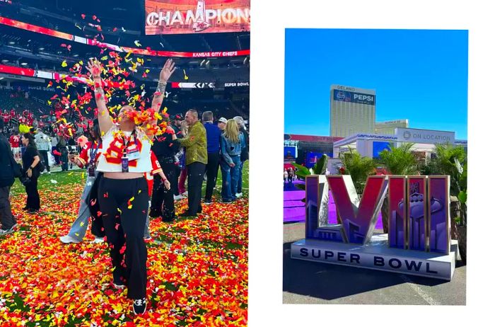 Celebrating with confetti at the Super Bowl in Las Vegas