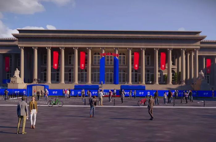 An illustration of the Team USA House for the 2024 Paris Olympics