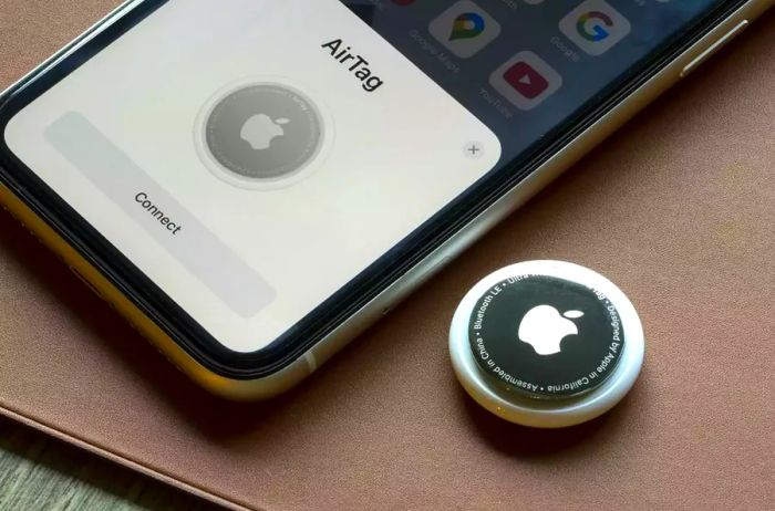 An AirTag connects seamlessly with an iPhone. This tracking device is an innovative creation by Apple.