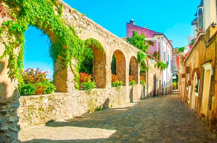 Charming historic street in Ravello, Amalfi Coast