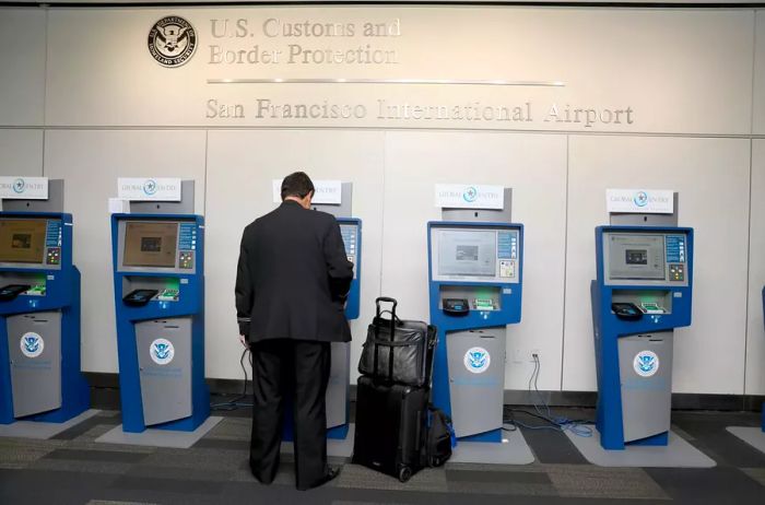 A view of the Global Entry computers at U.S. Customs and Border Protection in San Francisco International Airport on Thursday, July 26, 2018.