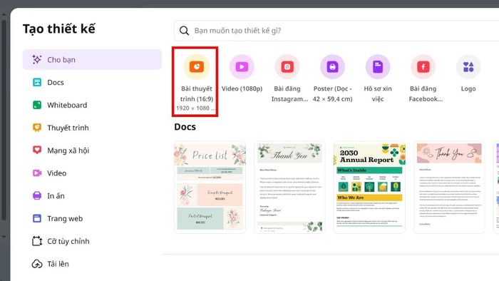 Hướng dẫn tạo PowerPoint 20/10 ấn tượng trên Canva bước 1
