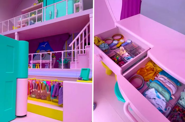 Polly's closet and vanity at the Polly Pocket Airbnb