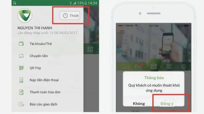 Hướng dẫn đăng nhập và đăng xuất Vietcombank trên điện thoại khác