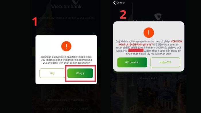 Hướng dẫn thực hiện bước 2 để đăng nhập Vietcombank từ điện thoại khác