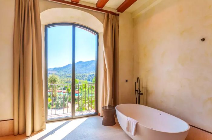 A view from a guest bathroom suite at Gran Hotel Mas d'en Bruno