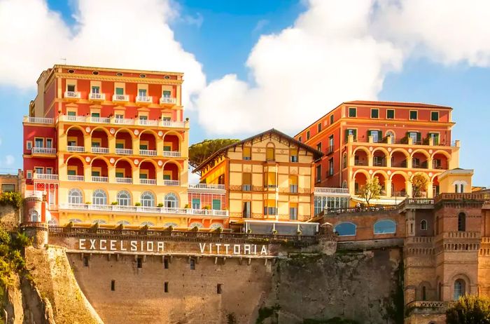 The exterior view of the Grand Hotel Excelsior Vittoria in Italy