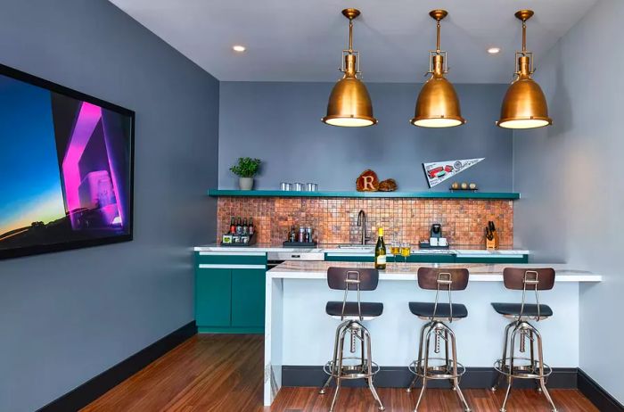 A bar area within a room at The Rally Hotel in Denver