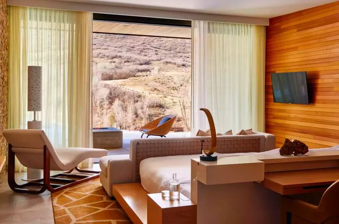 An inviting guest room at The Lodge at Blue Sky.