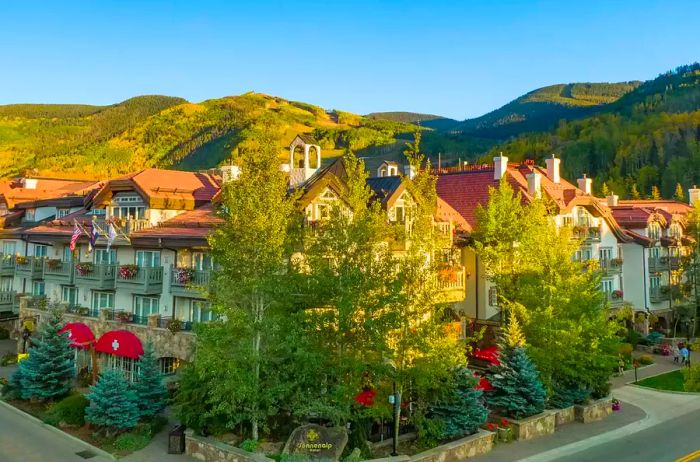 The exterior of Sonnenalp Hotel in summer.