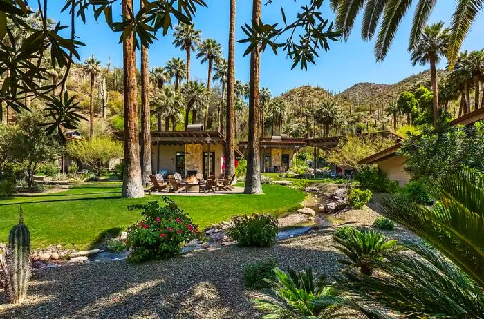 A daytime view showcasing the lush greenery on the grounds of Castle Hot Springs resort in Arizona