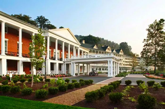 The brick façade of the Omni Bedford Springs Resort