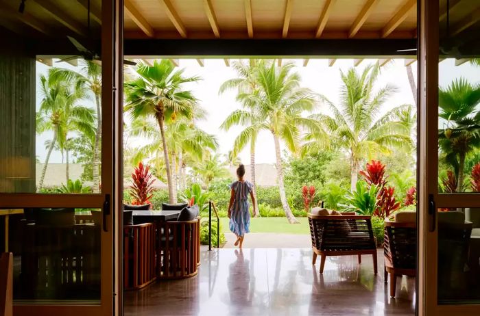 A terrace view at the Kona Village, Rosewood resort in Hawaii